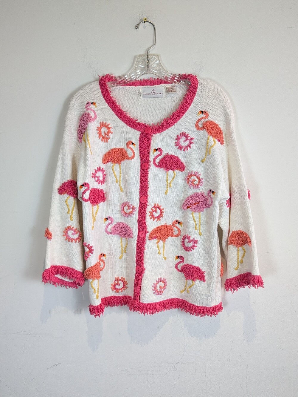 Jane's Closet Flamingo Knit Vintage Cardigan Sweater, Size M